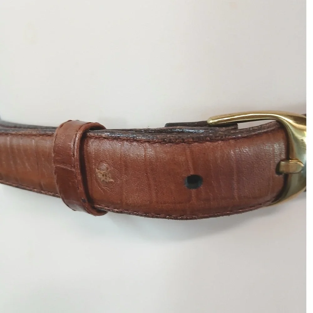 Henry Grethel Brown Croc Embossed Calfskin Leather Belt Brass Buckle‎ 30/75